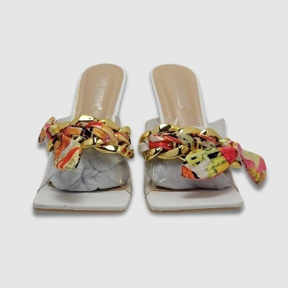 Cape Robbin Concur Heel Transparent PVC Scarf Accent Square Toe Slide White Sz 8 - Picture 4 of 13